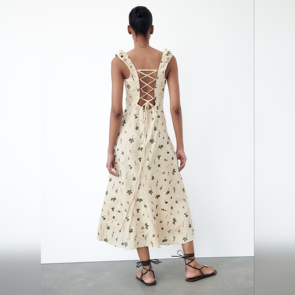 New Zara Floral Embordied Lien Dress 4786/254 - Picture 11 of 17